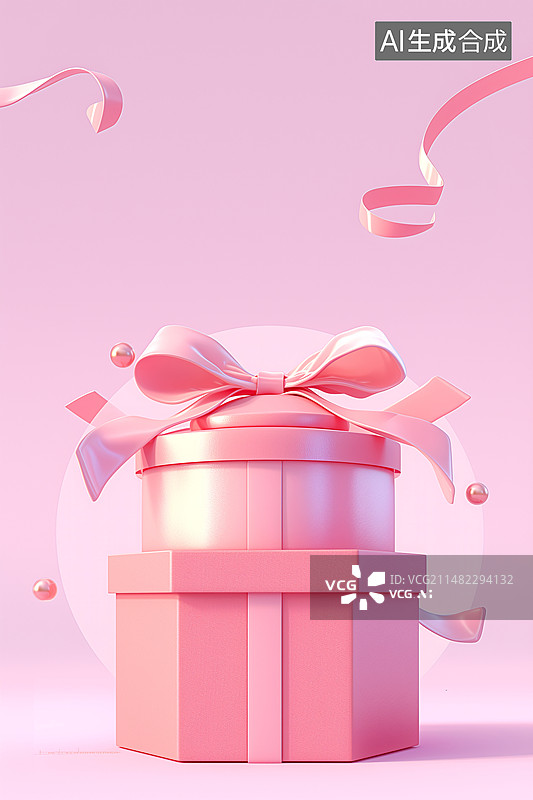 【AI数字艺术】两个叠放着的粉色礼盒妇女节三维图图片素材