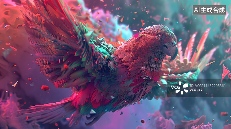 【AI数字艺术】鸟栖息在植物上的特写镜头图片素材