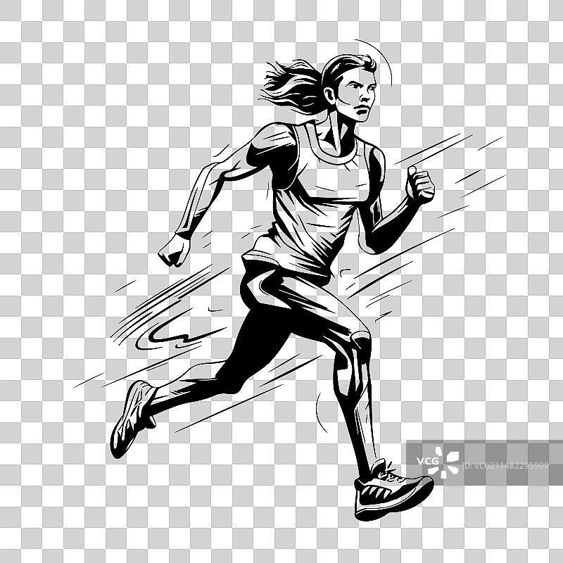 奔跑的女人手绘草图图片素材