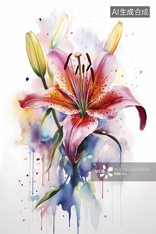 【AI数字艺术】水彩百合花油画抽象装饰画图片素材