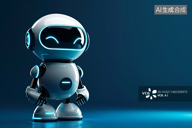 【AI数字艺术】可爱小机器人IP形象，未来科技概念人工智能插图图片素材