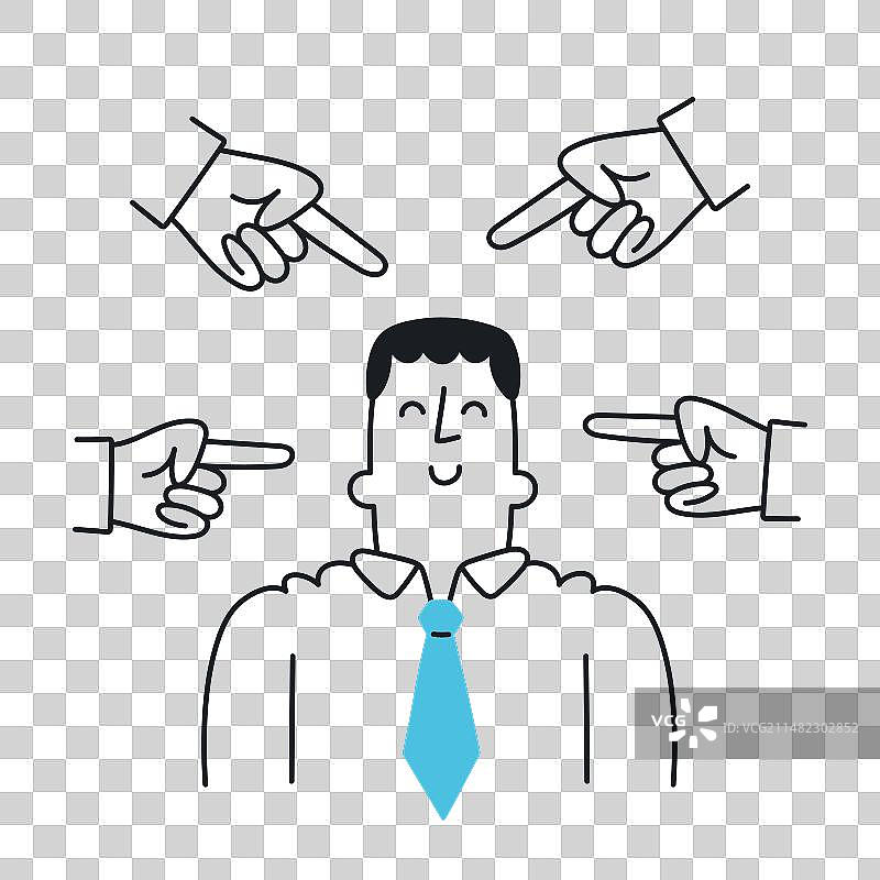 快乐的男人被指向他的手包围着图片素材