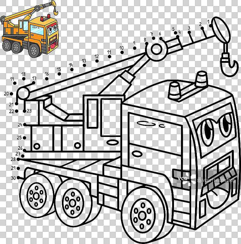 起重机车连线涂色页图片素材