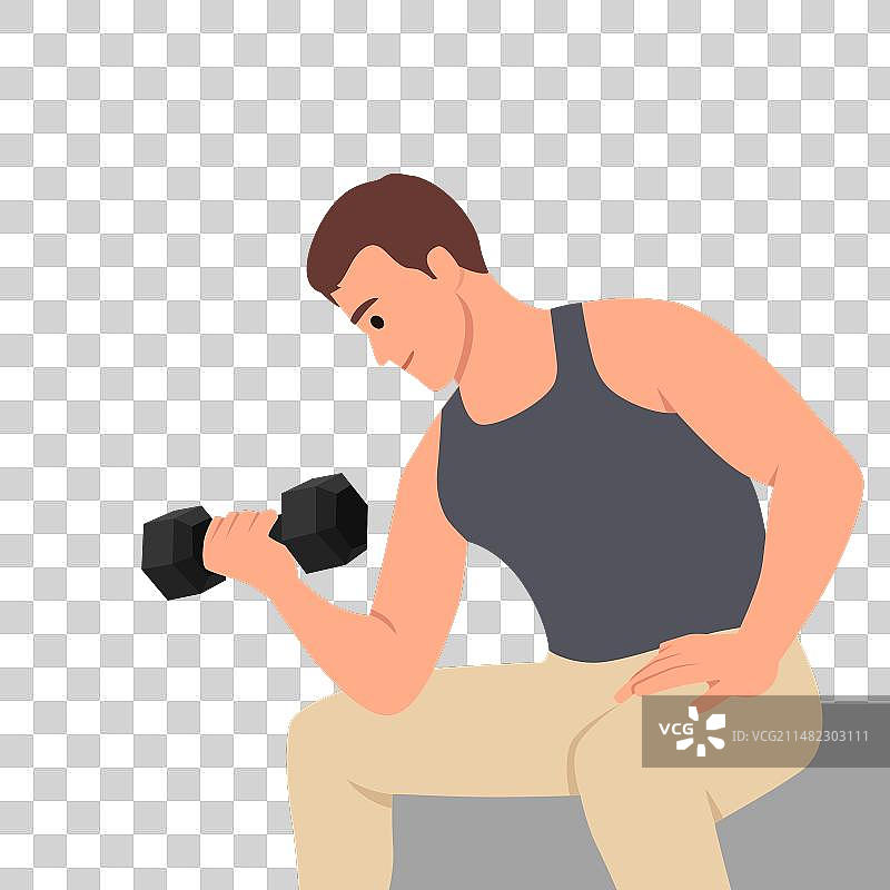 男人做哑铃集中弯举图片素材