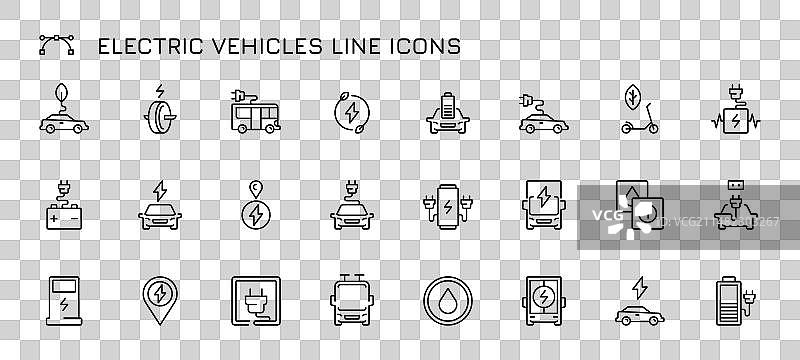 电动汽车线性图标：电动汽车充电图片素材