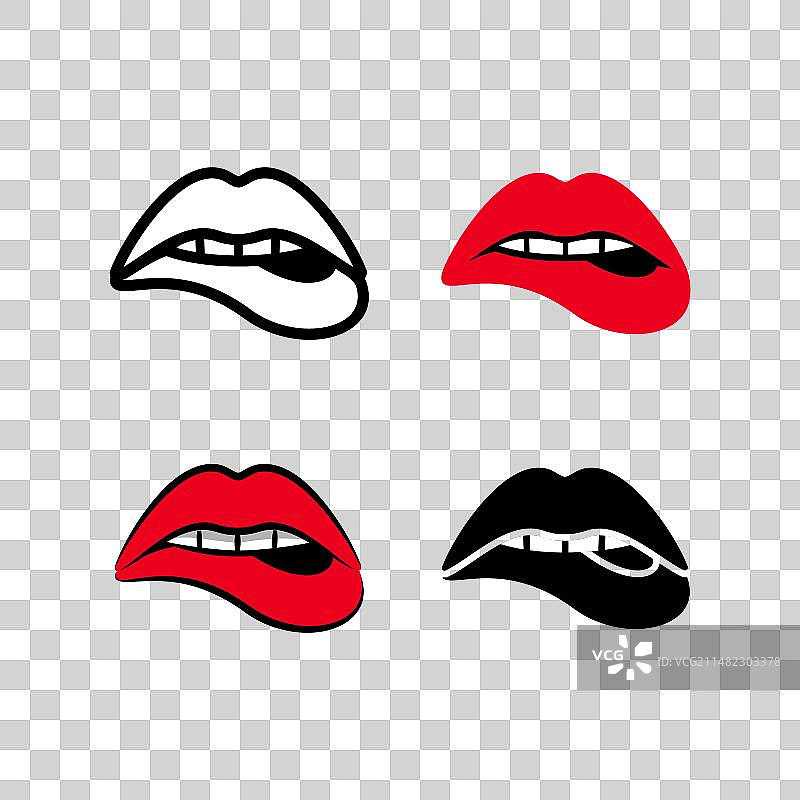 女人涂着口红咬嘴唇图片素材