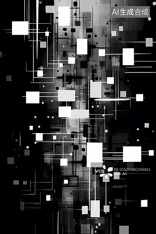 【AI数字艺术】艺术感黑白方块像素几何形状图案背景装饰画图片素材