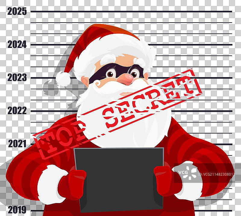 秘密圣诞老人罪犯档案照和最高机密印章图片素材