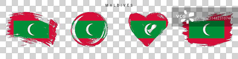 马尔代夫手绘风格的旗帜图标集图片素材