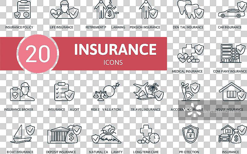 保险轮廓图标集创意图标图片素材