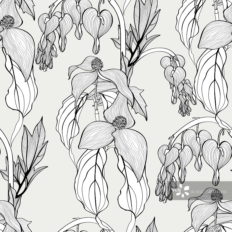 无缝背景：线条花卉装饰图片素材