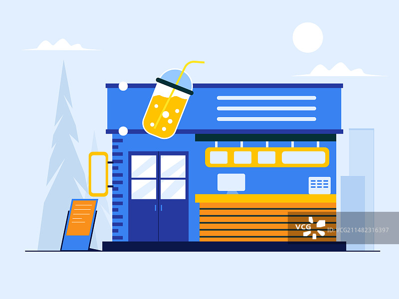 一个奶茶店铺矢量扁平插画图片素材