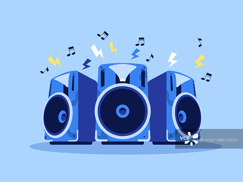 三个音响正在播放音乐矢量扁平插画图片素材