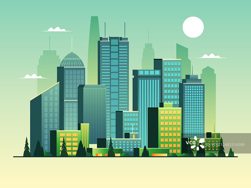 城市建筑群矢量扁平插画图片素材