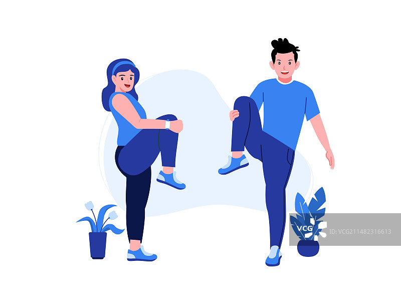 一个男生和一个女生正在运动矢量扁平插画图片素材