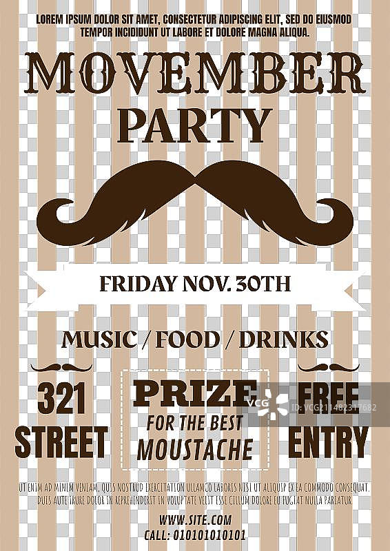 胡子派对邀请Movember卡片图片素材
