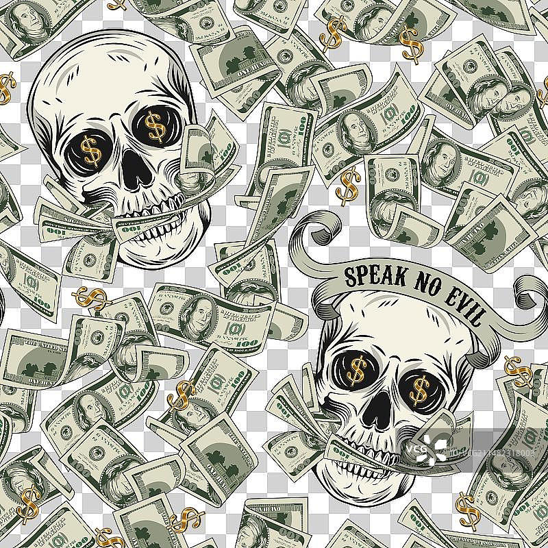 骷髅和100美元纸币图案图片素材