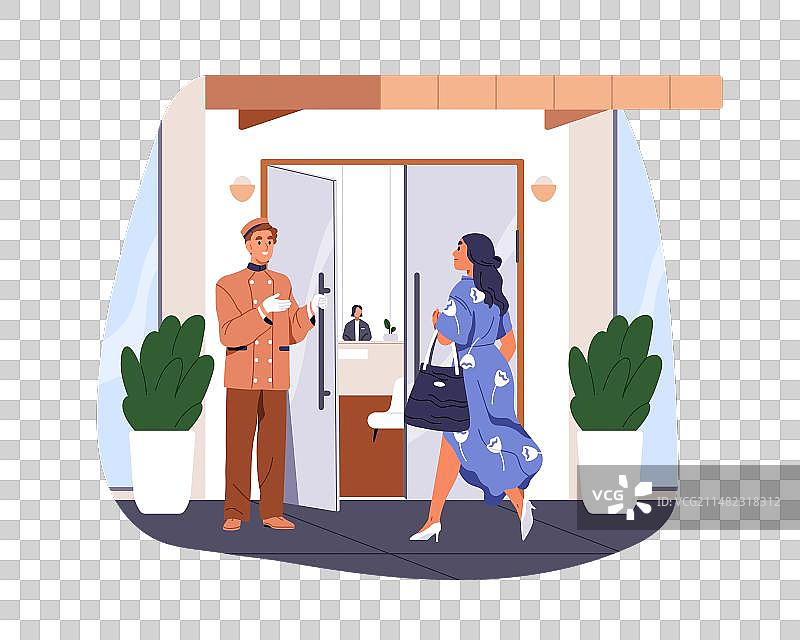 酒店门童为女客人开门图片素材