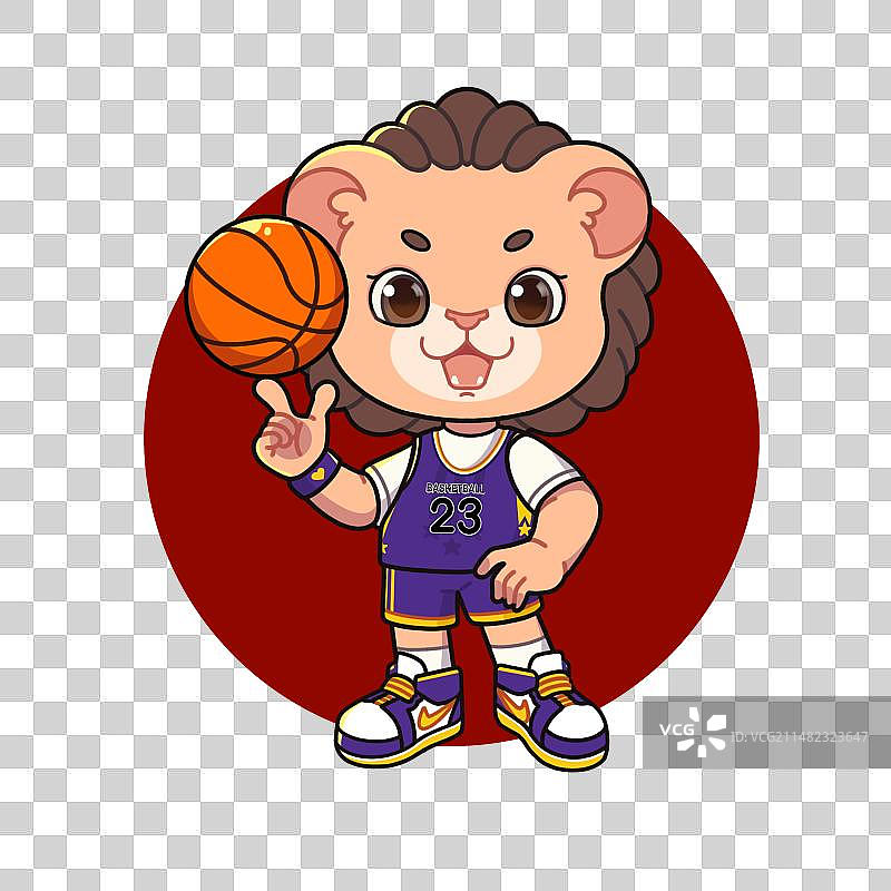 可爱狮子打篮球IP卡通插画图片素材