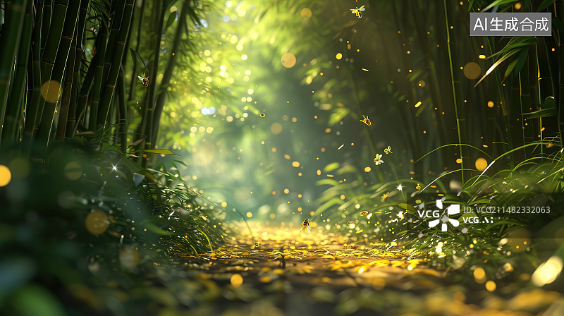 【AI数字艺术】秋天森林里生长的树木图片素材