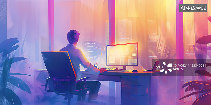 【AI数字艺术】在办公室工作到很晚的女商人图片素材