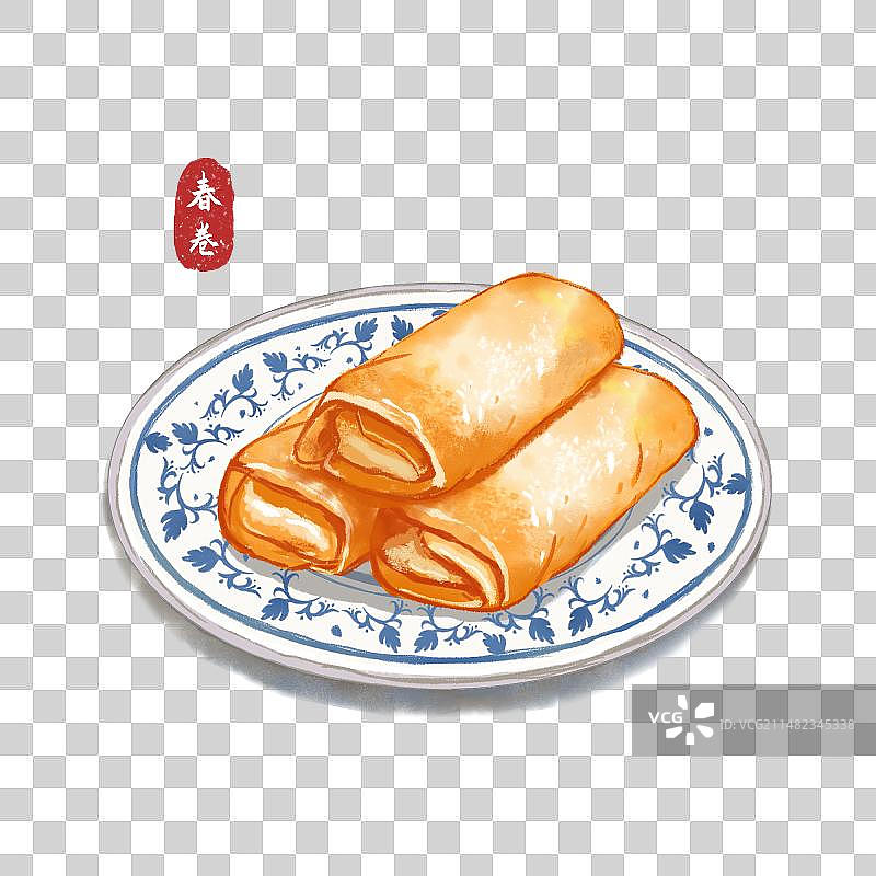 立春炸春卷手绘图片素材