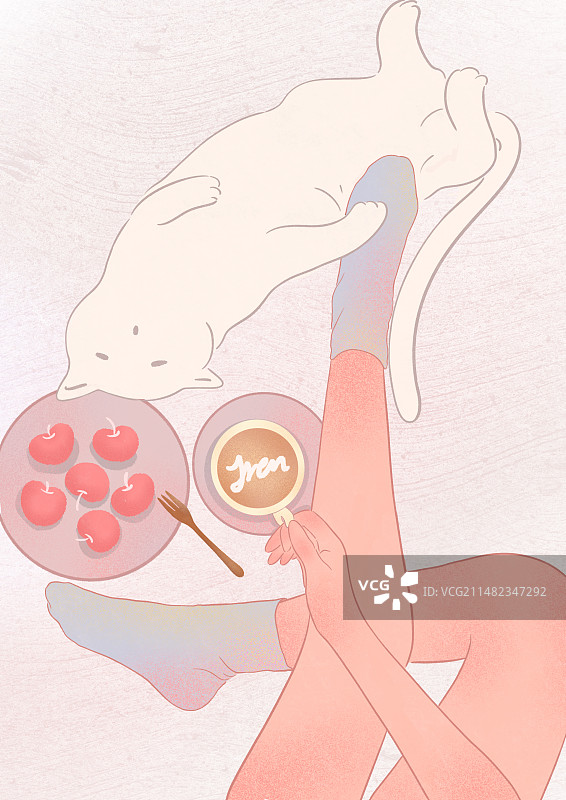 猫咪咖啡美食插画图片素材