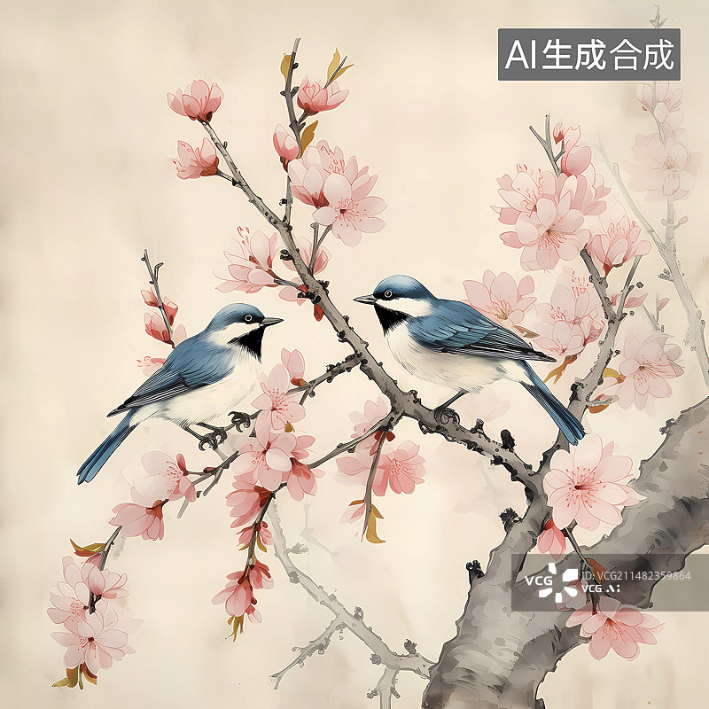 【AI数字艺术】国画花鸟图片素材