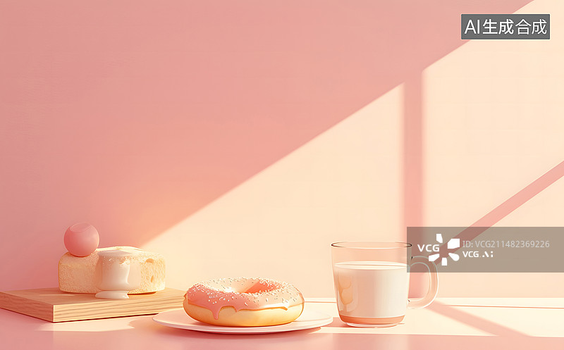 【AI数字艺术】早餐甜甜圈和牛奶图片素材