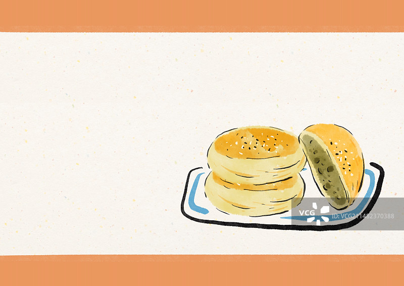 水墨风重庆美食插画-土坨麻饼图片素材