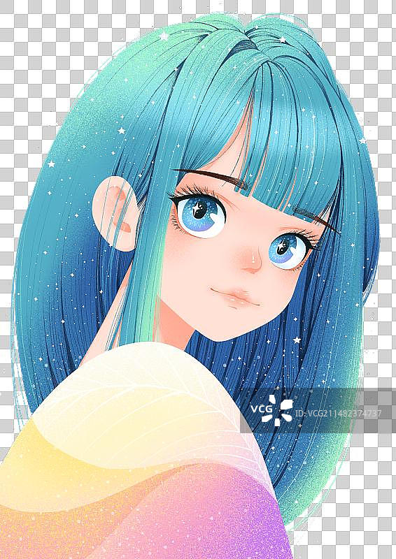 png免抠元素 动物卡通 漂亮的蓝头发女孩图片素材