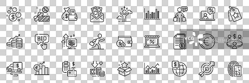 现金转移通货紧缩和欧元图标包图片素材