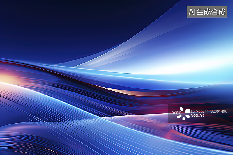 【AI数字艺术】抽象的蓝色发光曲线背景图片素材