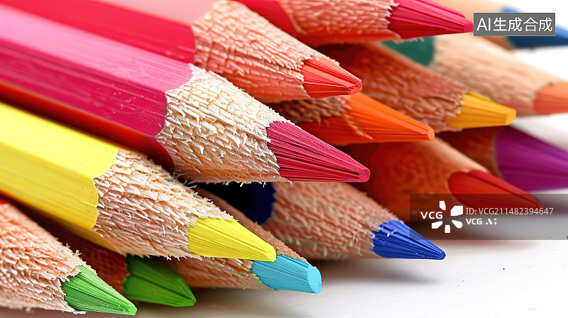 【AI数字艺术】白色背景下彩色铅笔的特写镜头图片素材