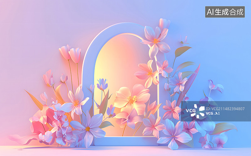 【AI数字艺术】花朵拱门背景图片素材