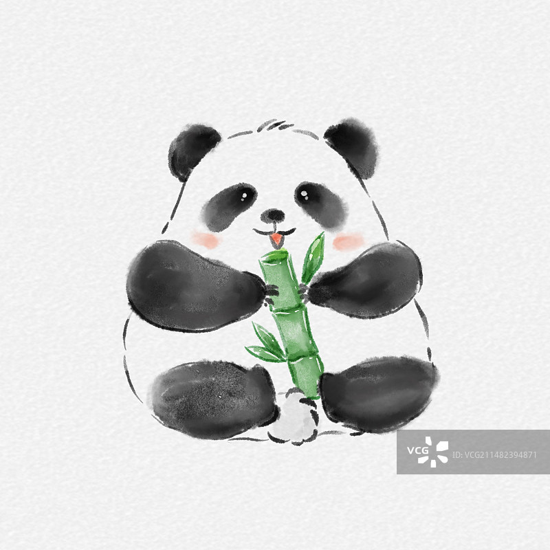 卡通手绘水墨风水彩风格抱着竹子的大熊猫插画图片素材