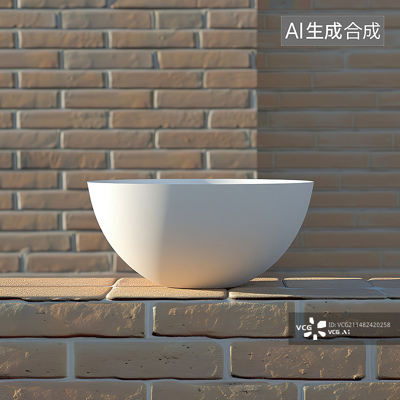 【AI数字艺术】靠砖墙的空碗特写图片素材
