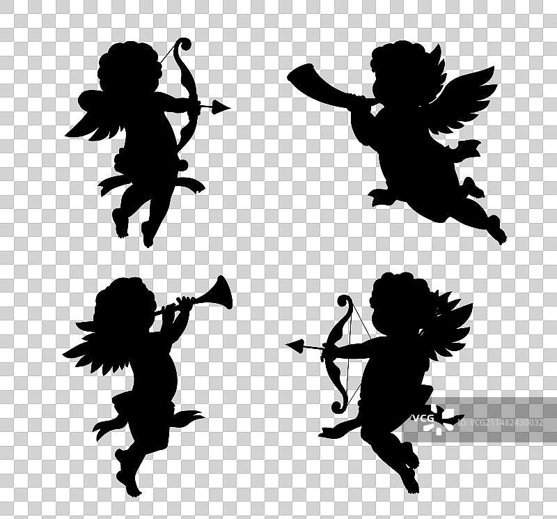 手持爱之箭的小天使丘比特剪影图片素材