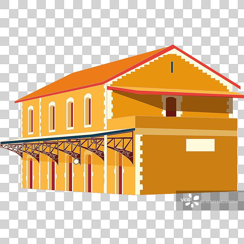 金色国潮风碧色寨火车站建筑插画图片素材