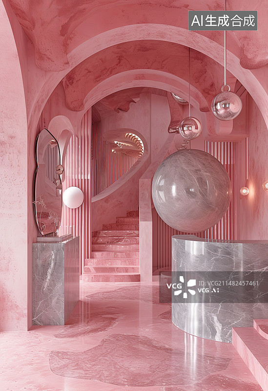 【AI数字艺术】现代建筑室内旋转楼梯图片素材