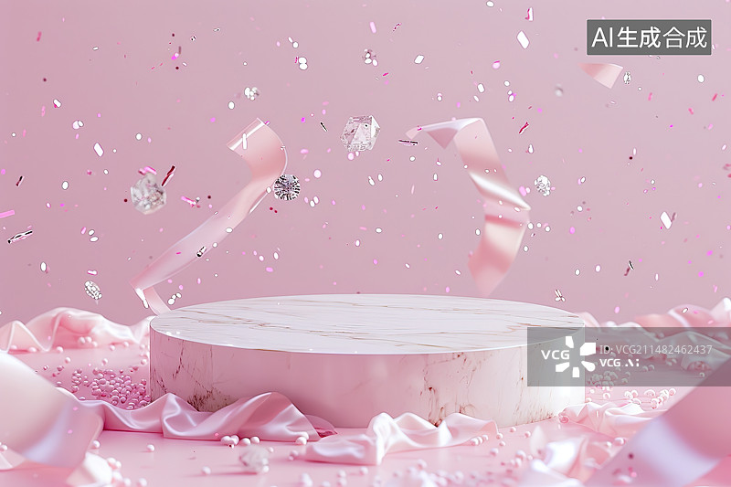 【AI数字艺术】粉红色背景下的生日蛋糕和派对蛋糕图片素材
