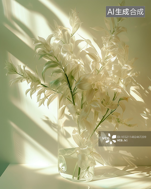 【AI数字艺术】桌上花瓶里的花朵特写镜头图片素材