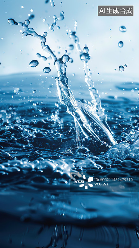 【AI数字艺术】水滴落在水上的特写镜头图片素材