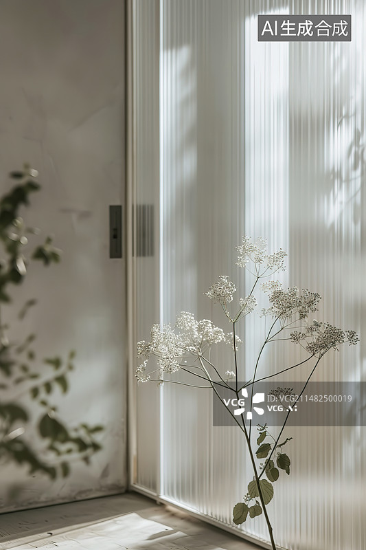 【AI数字艺术】有花植物靠墙特写图片素材