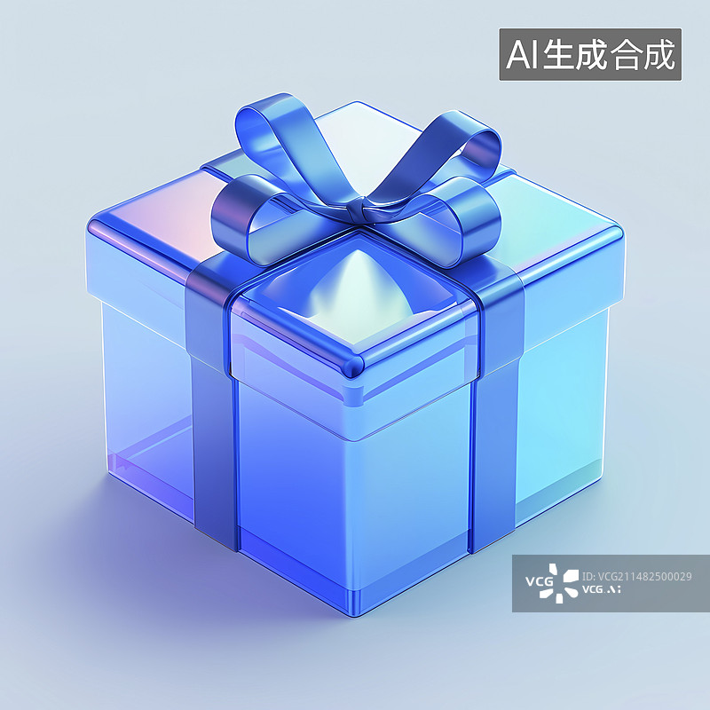 【AI数字艺术】数码科技3D蓝白透明玻璃礼物盒图标ICON图片素材