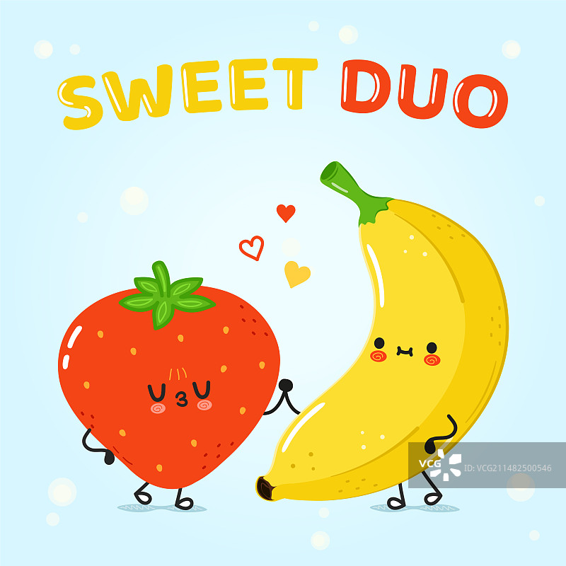 香蕉草莓手绘涂鸦卡片图片素材