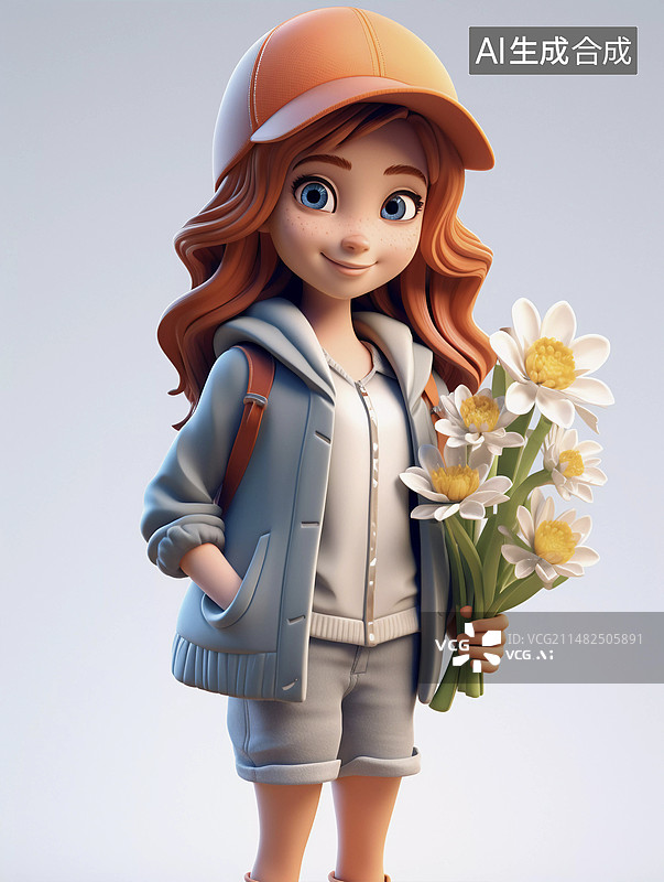 【AI数字艺术】可爱女孩踏青图片素材