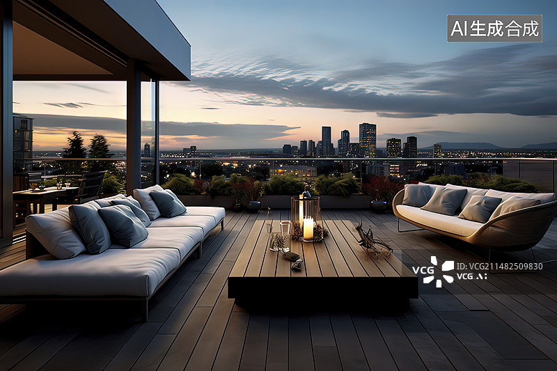 【AI数字艺术】豪华别墅露台花园图片素材