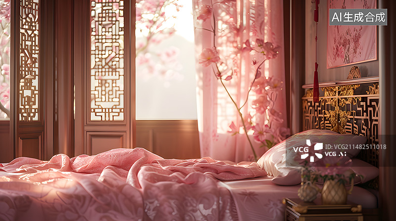【AI数字艺术】中国风卧室装修设计图片素材