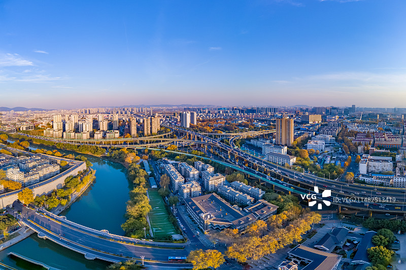 航拍南京雨花门双桥门立交桥秋色风光图片素材